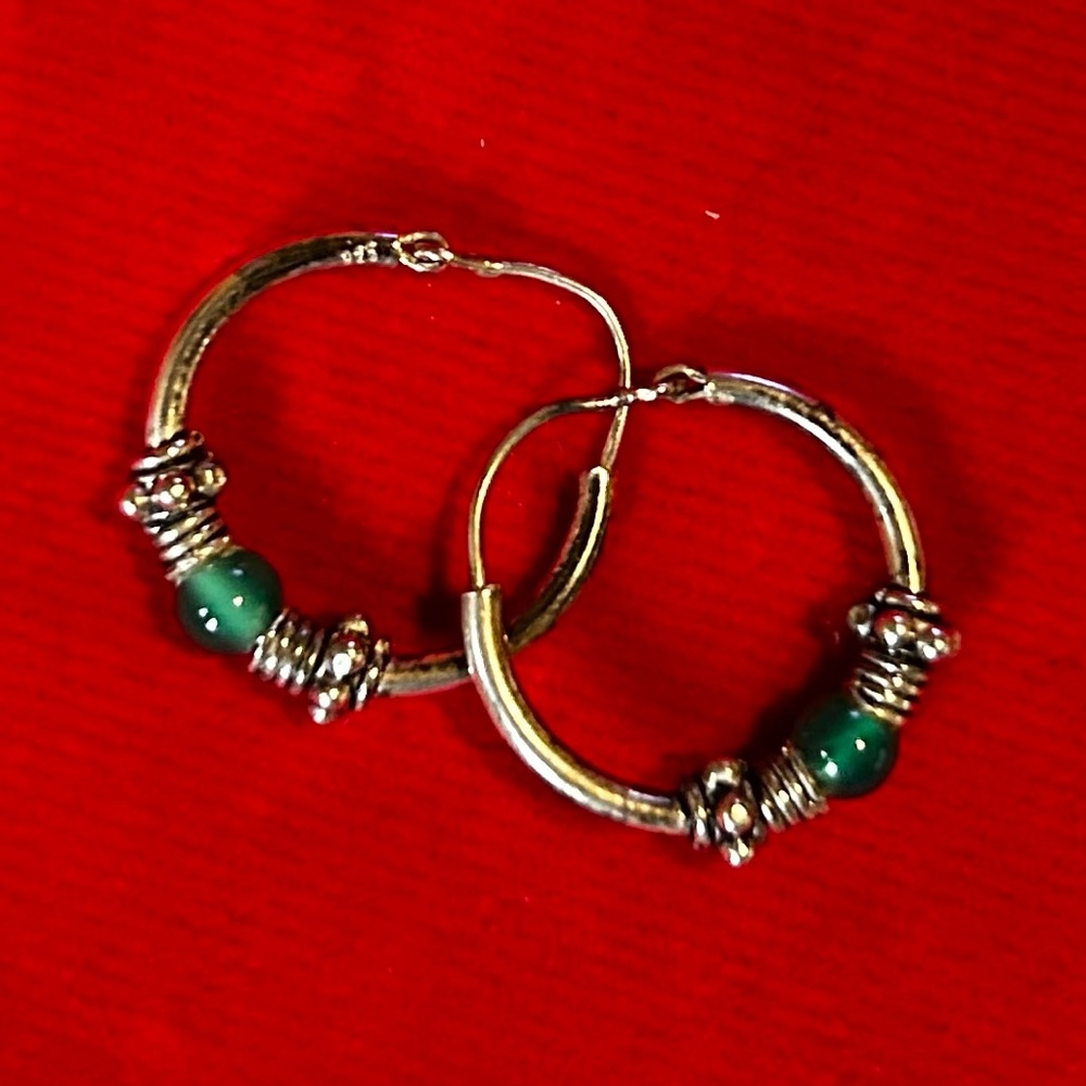 925 🇮🇳 Silver and Green Hoop Earrings